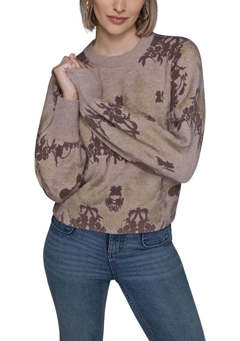 Womens Gold Leaf Floral Sweater