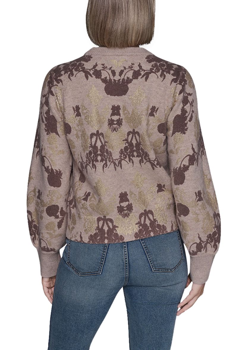Womens Gold Leaf Floral Sweater