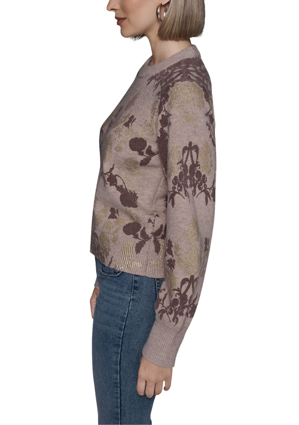 Womens Gold Leaf Floral Sweater