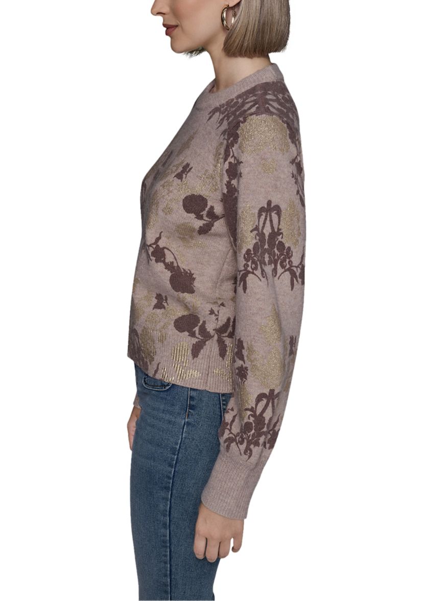Womens Gold Leaf Floral Sweater