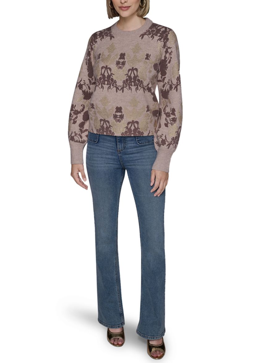 Womens Gold Leaf Floral Sweater