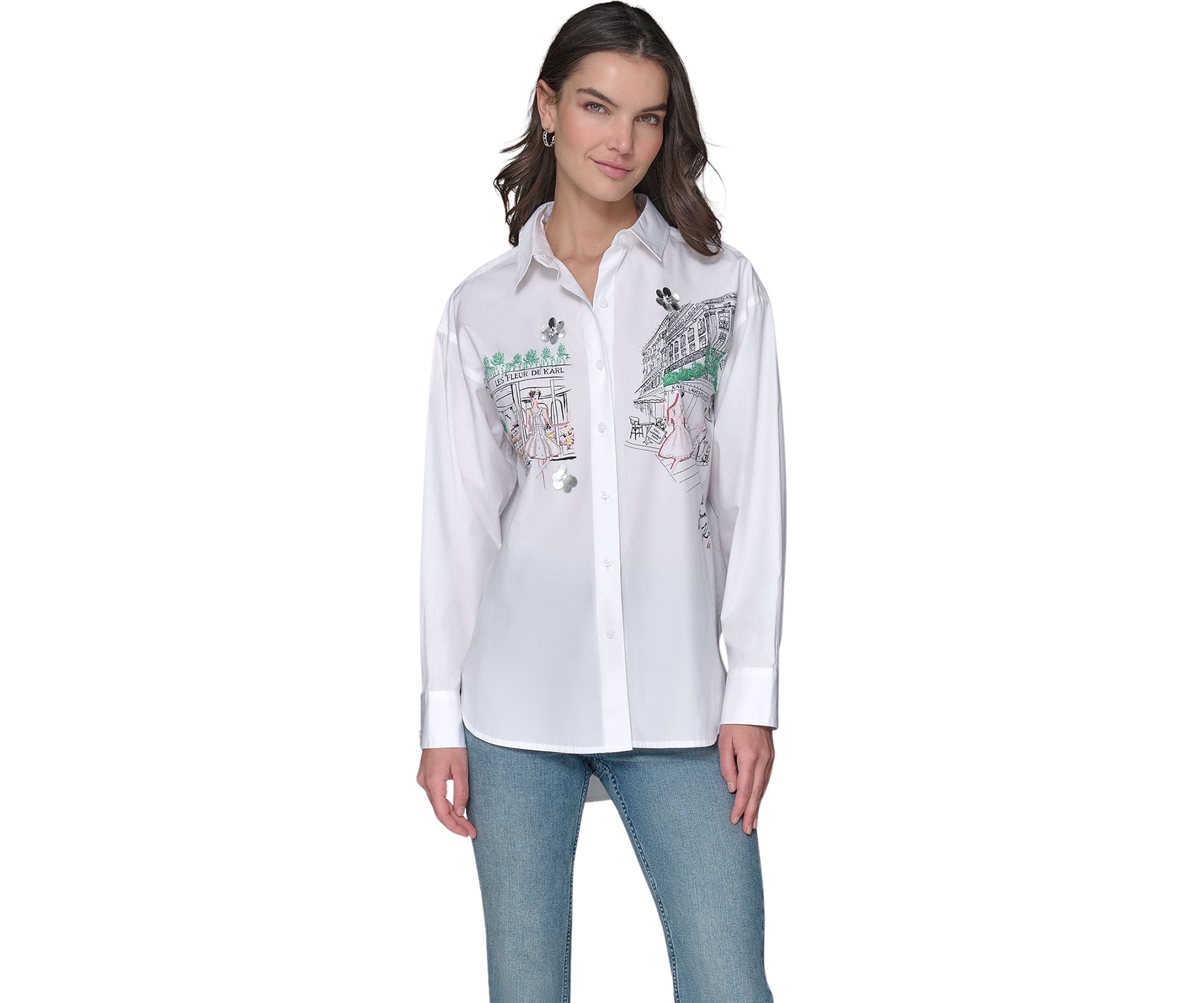Womens Long Sleeve Paris Scene Tunic Shirt