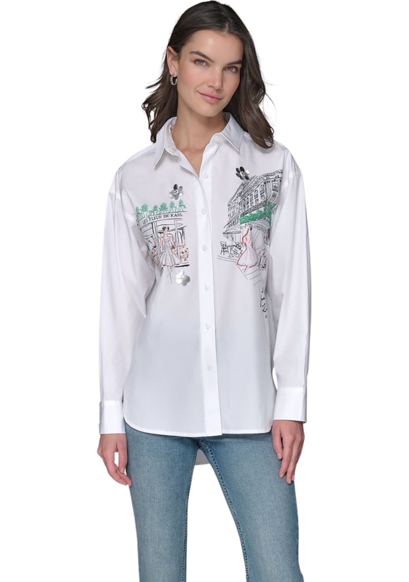 Womens Long Sleeve Paris Scene Tunic Shirt