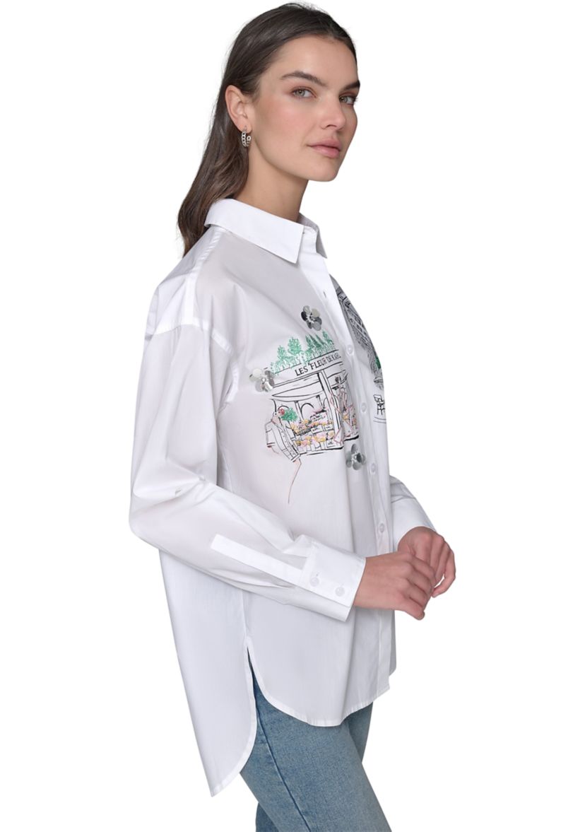 Womens Long Sleeve Paris Scene Tunic Shirt