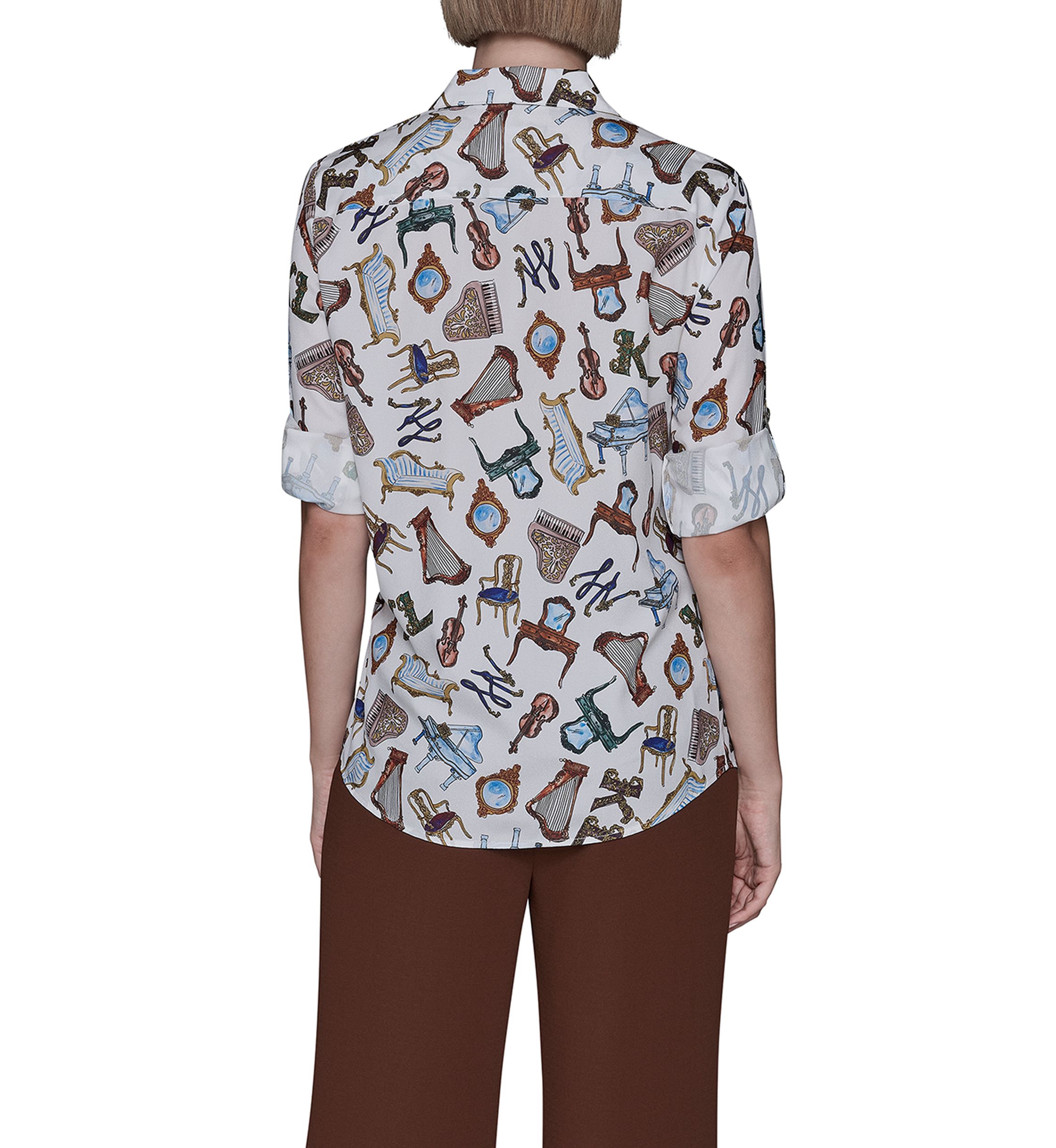 Womens Printed Button Down Blouse