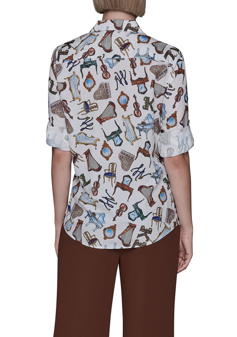 Womens Printed Button Down Blouse