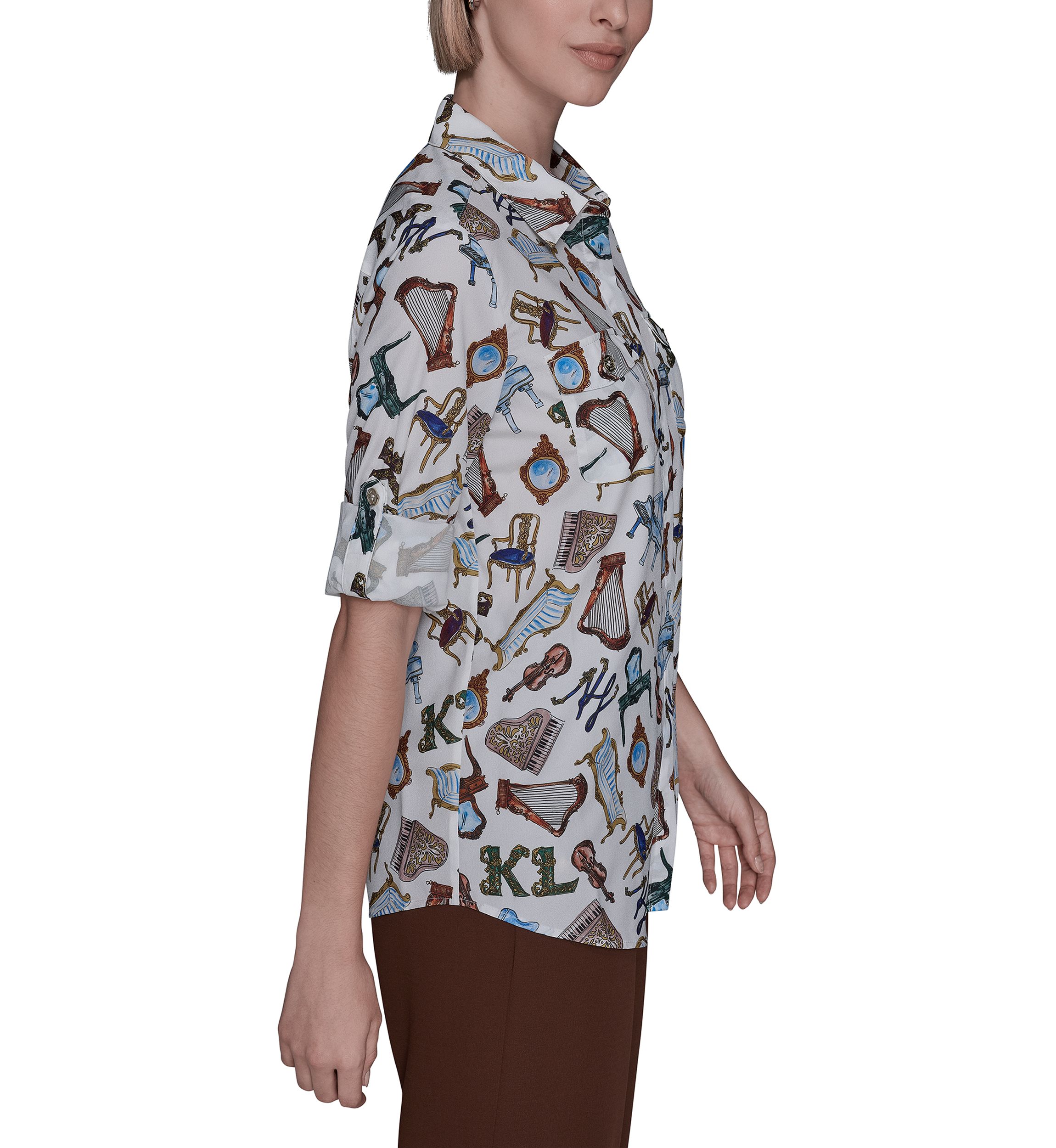 Womens Printed Button Down Blouse