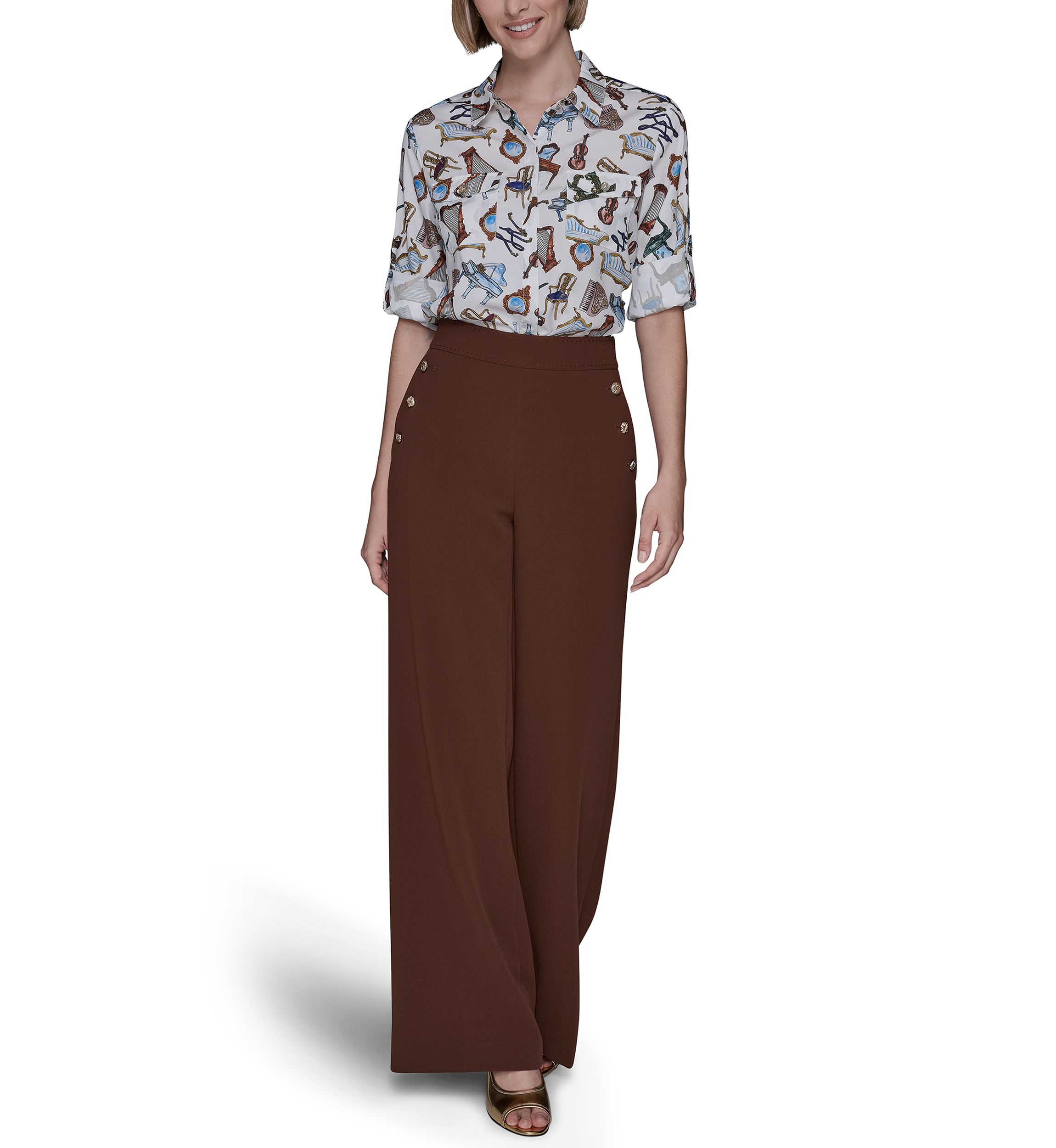 Womens Printed Button Down Blouse
