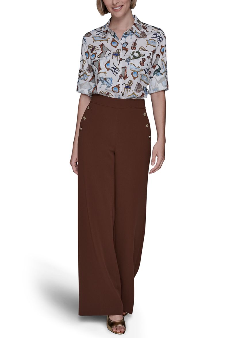 Womens Printed Button Down Blouse