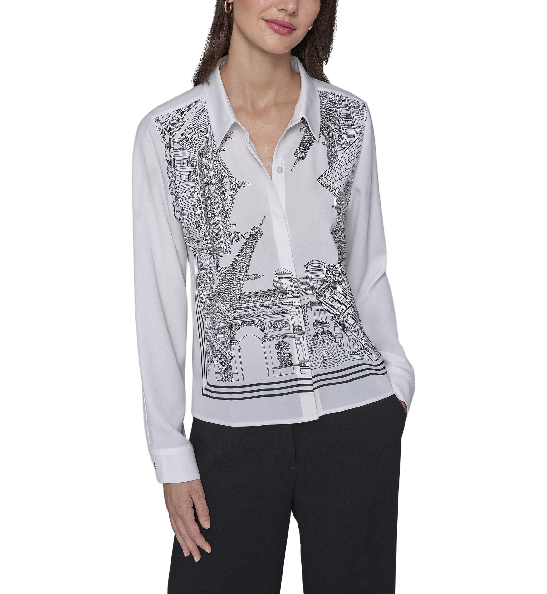 Womens Paris Border Button Front Top