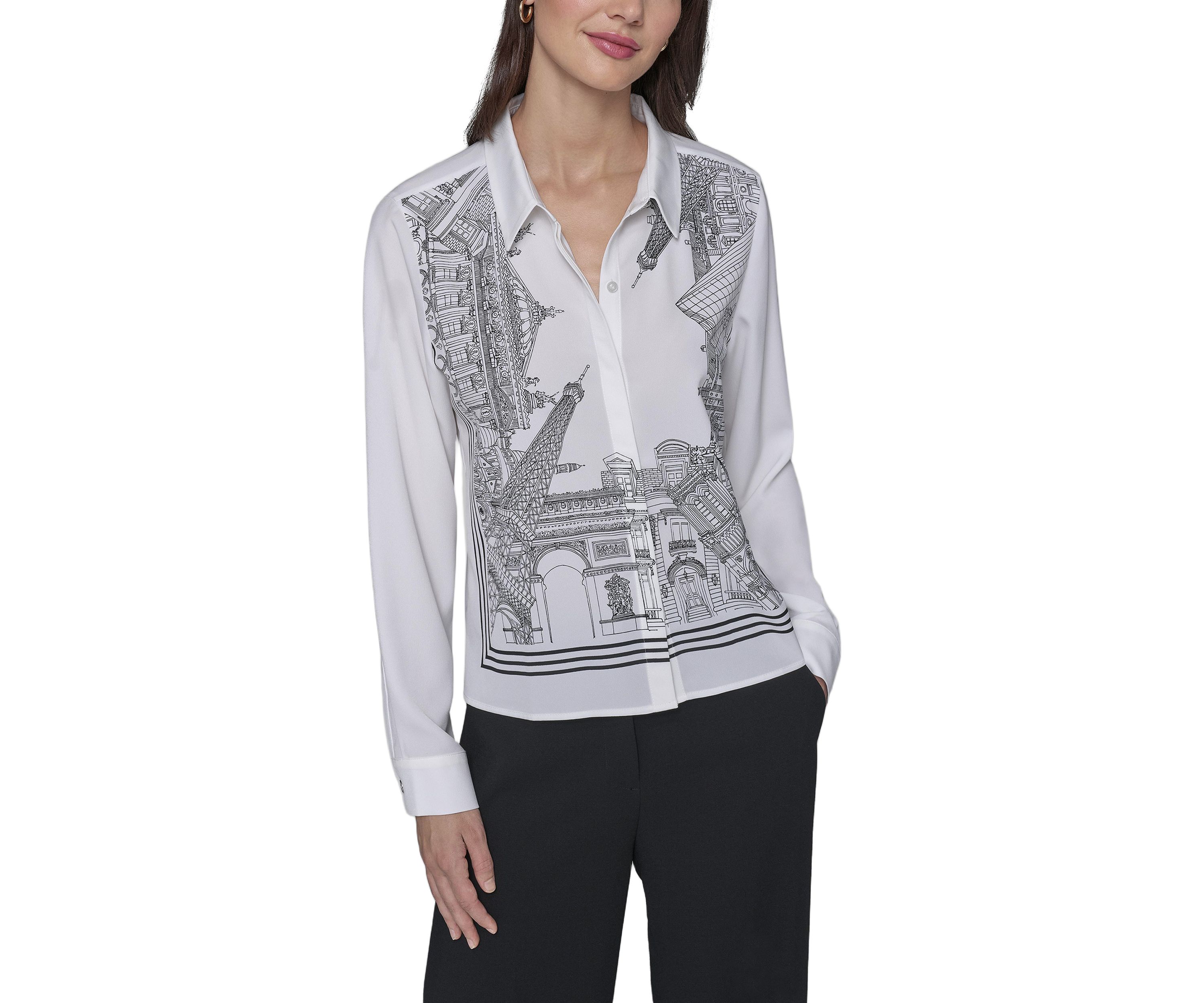 Womens Paris Border Button Front Top