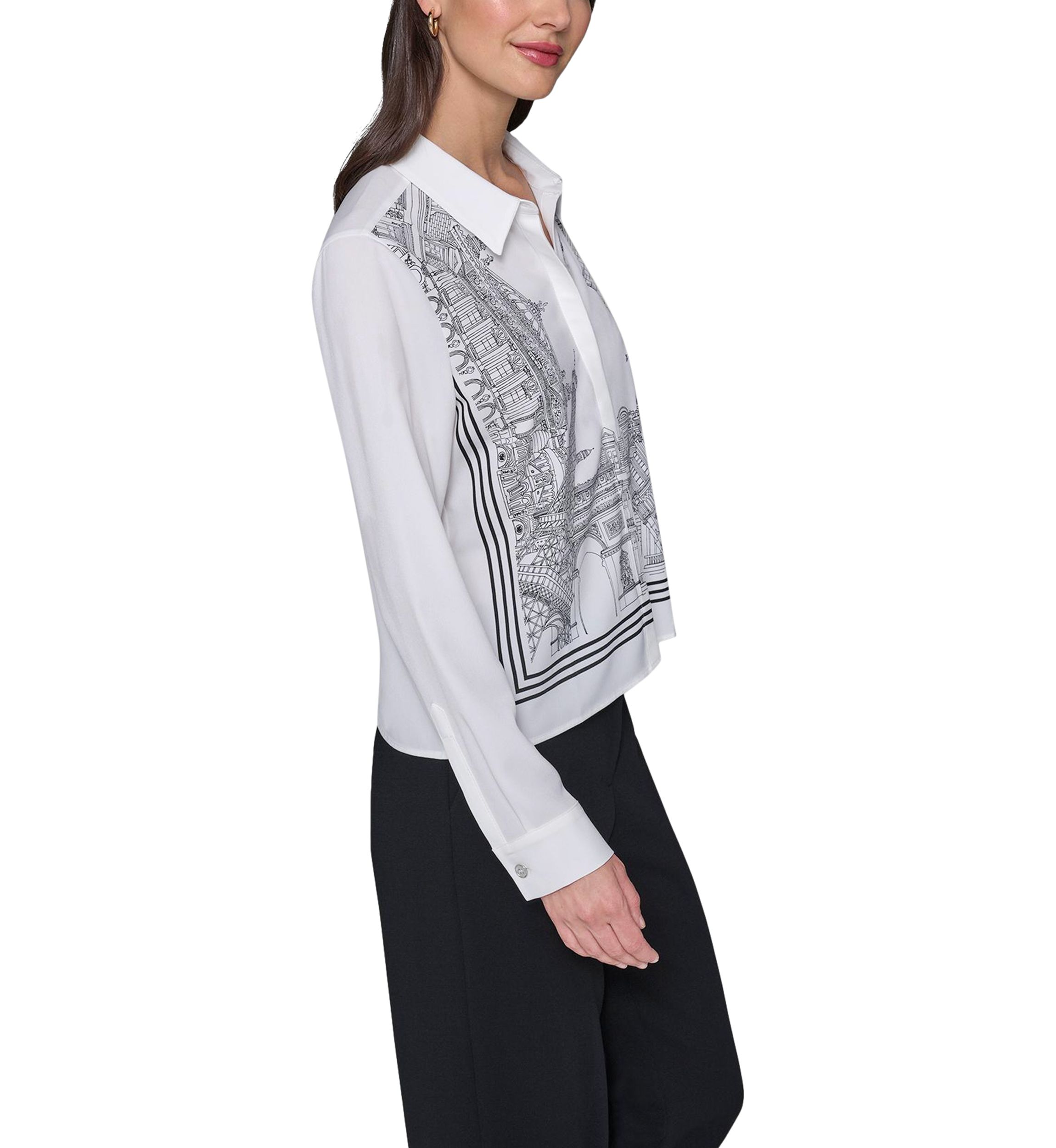 Womens Paris Border Button Front Top