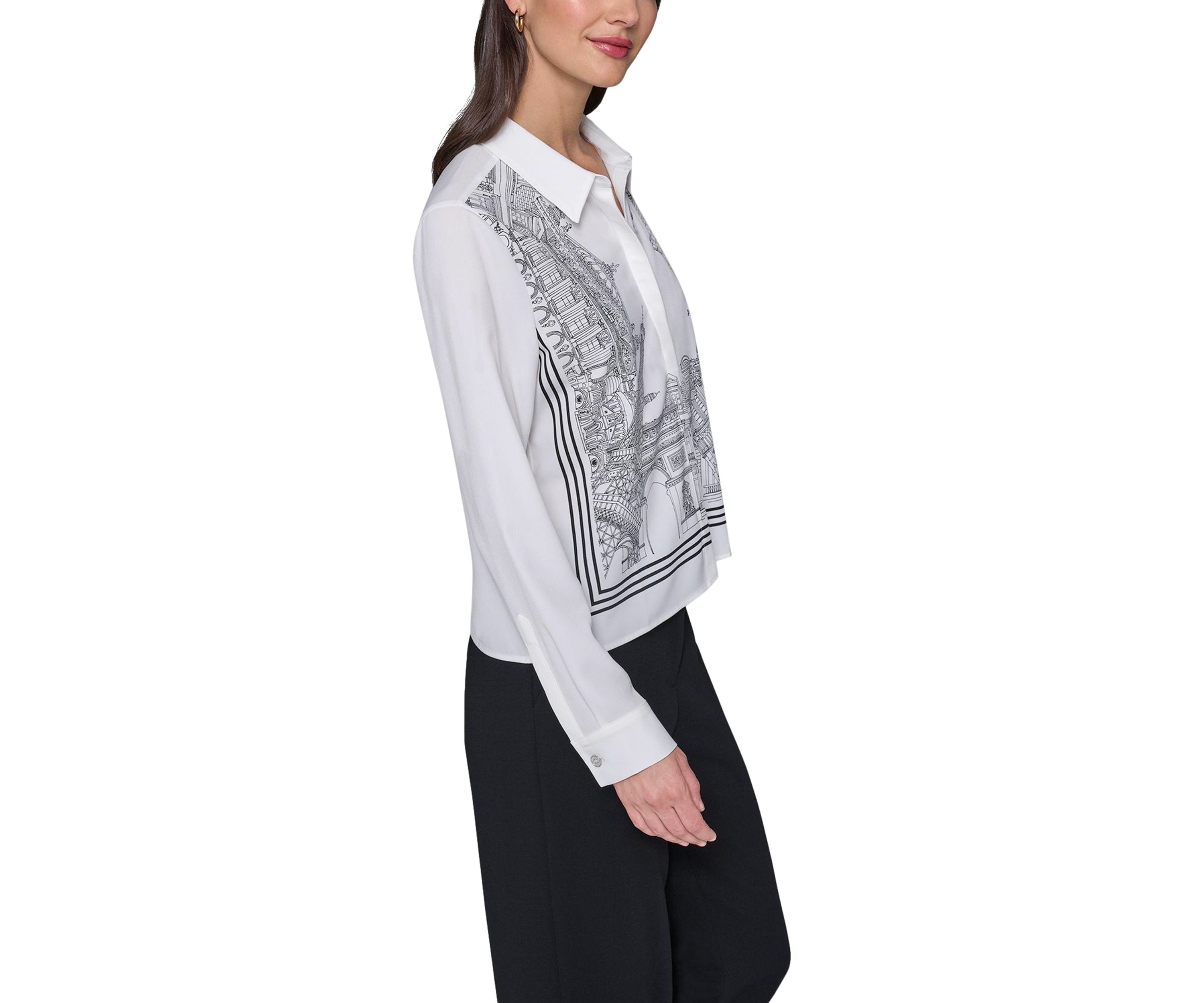 Womens Paris Border Button Front Top
