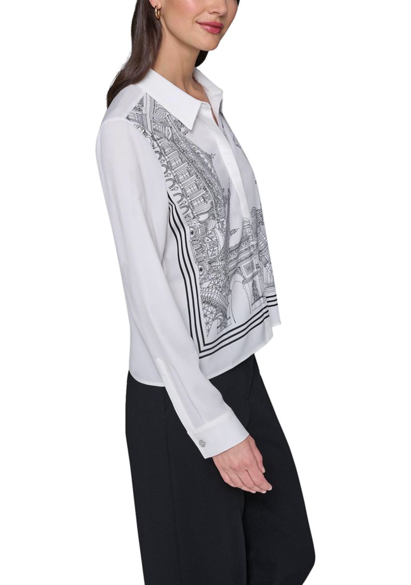 Womens Paris Border Button Front Top