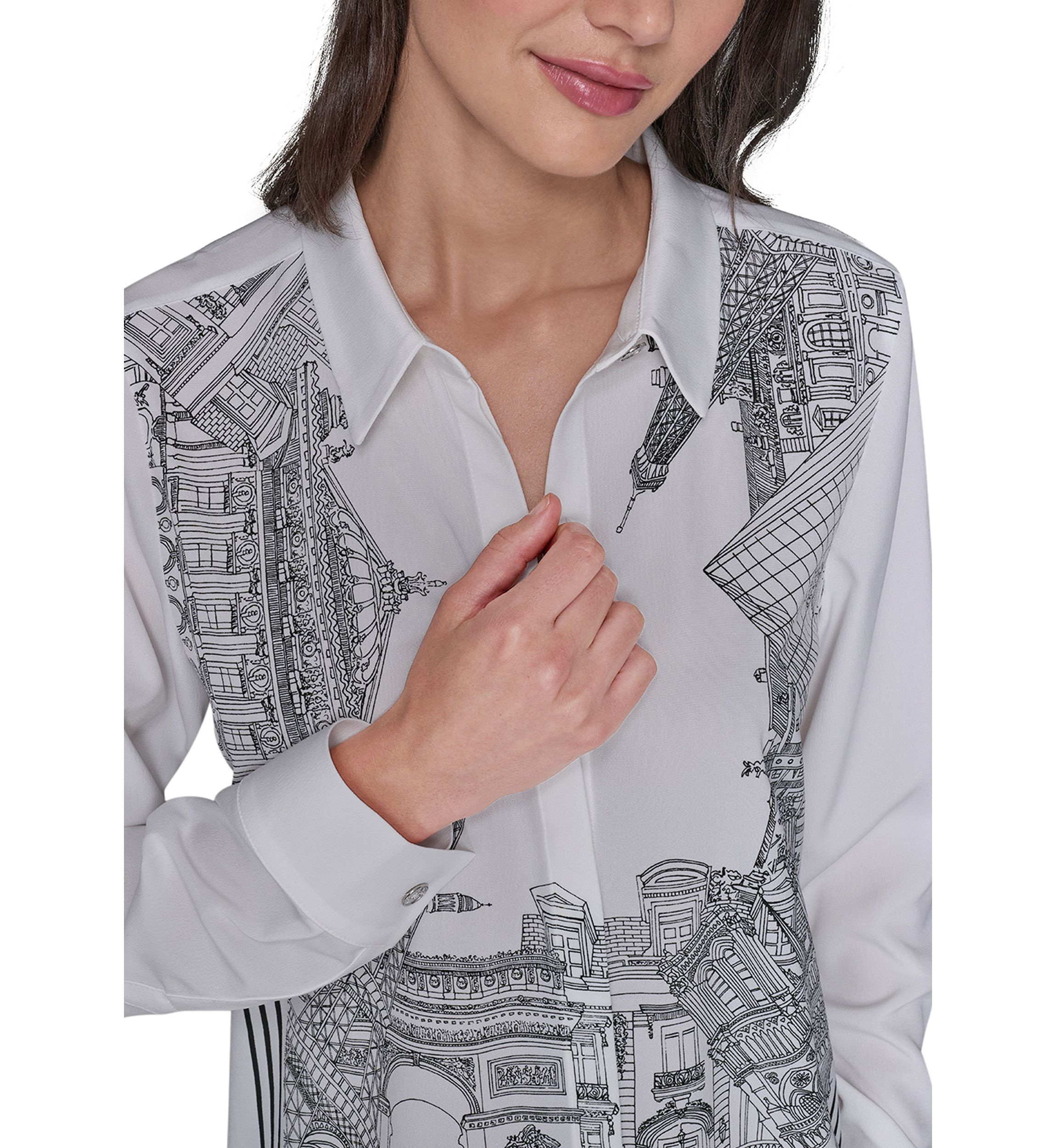 Womens Paris Border Button Front Top