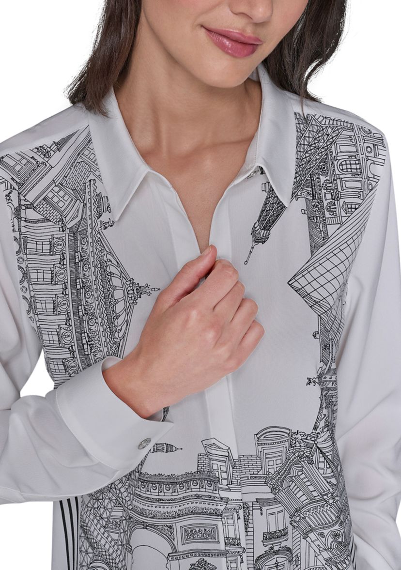Womens Paris Border Button Front Top