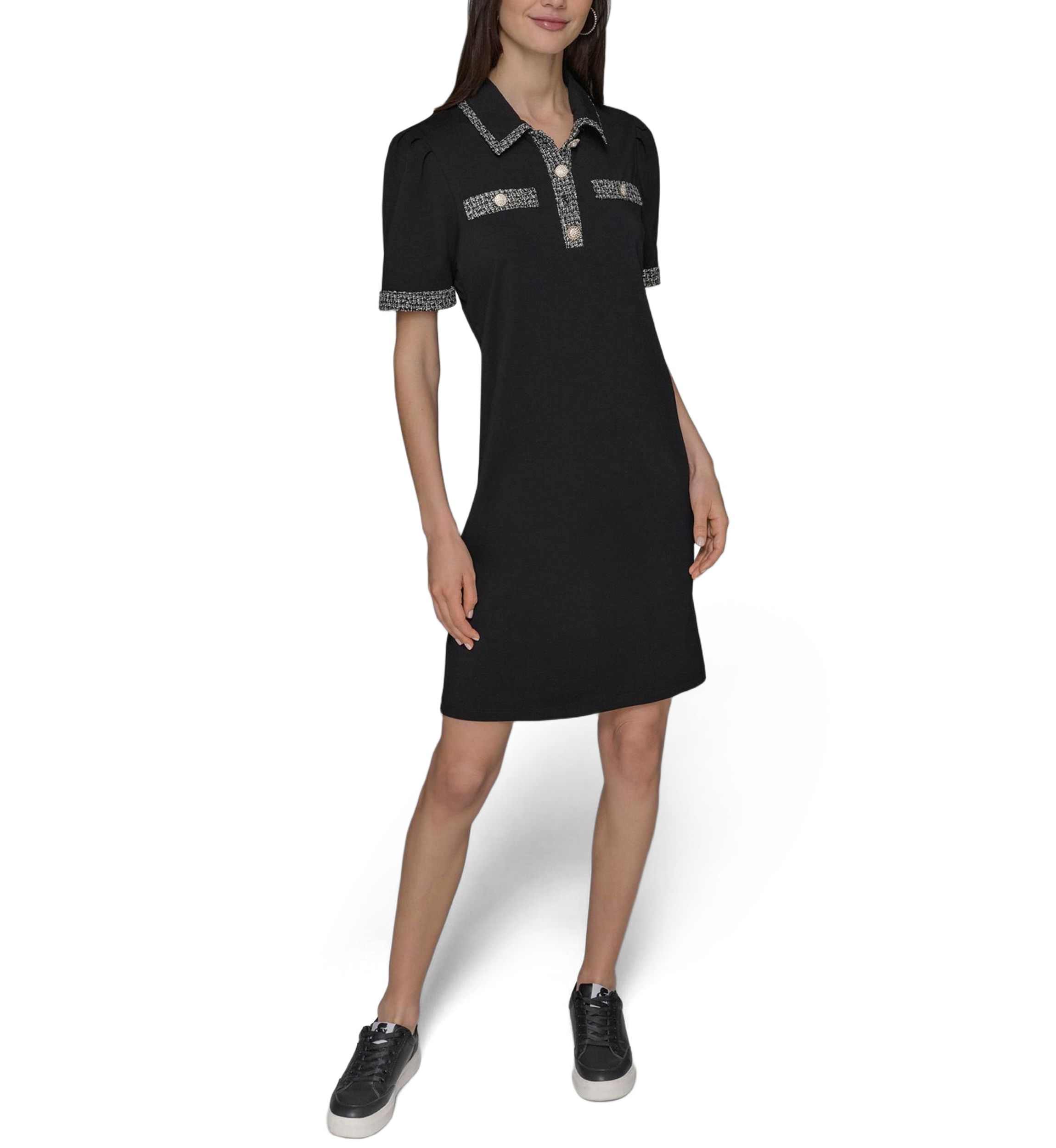 Womens Tweed Trim Midi Dress