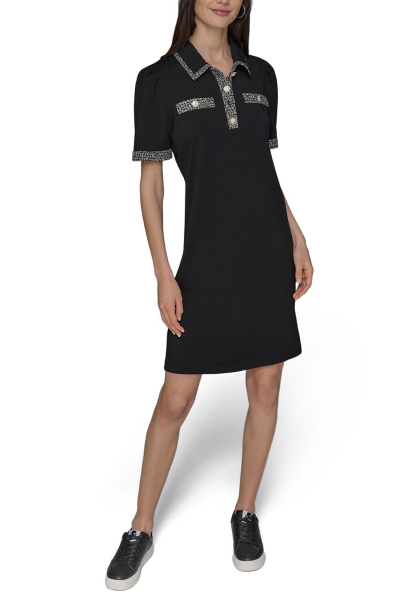 Womens Tweed Trim Midi Dress