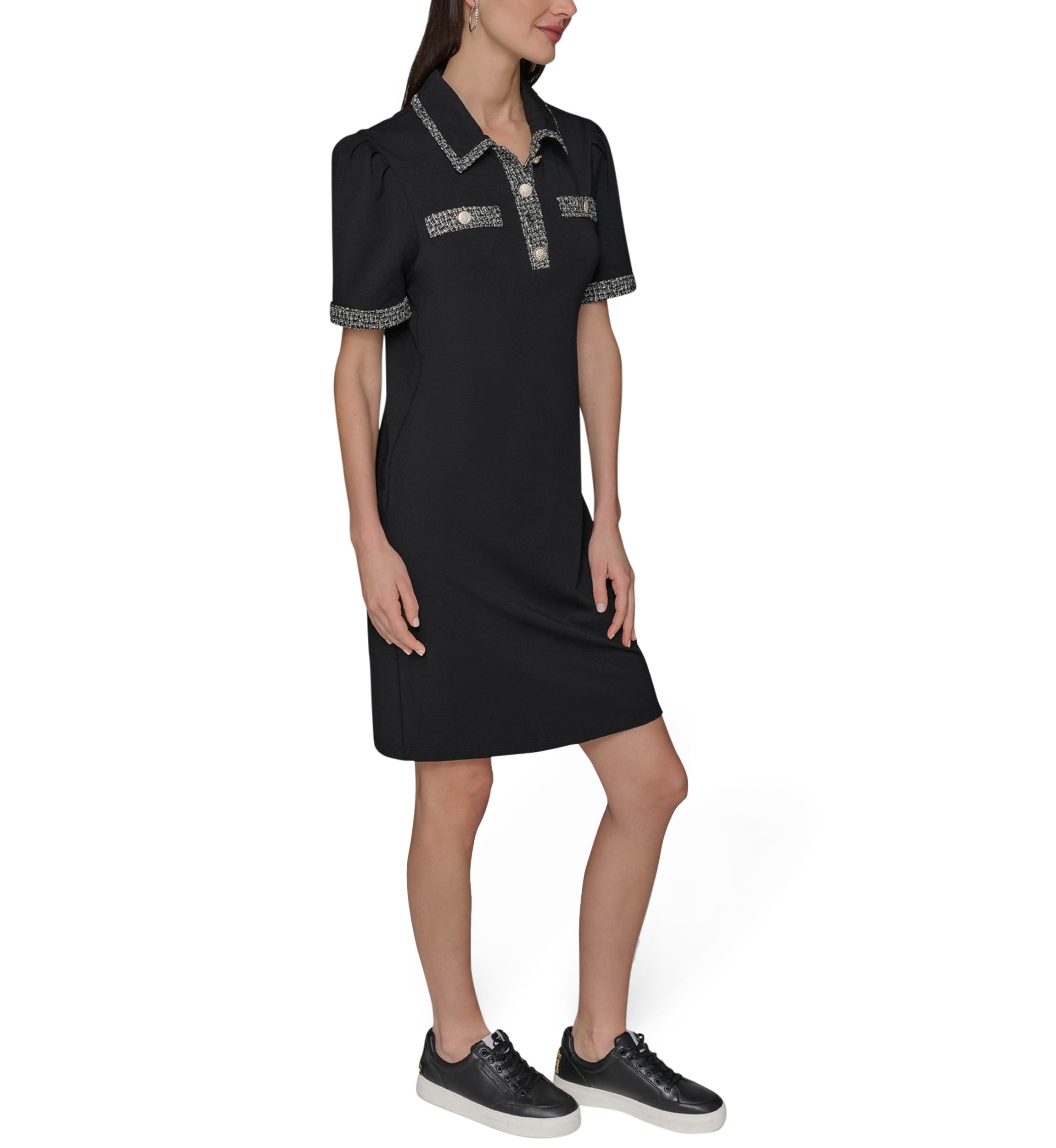 Womens Tweed Trim Midi Dress