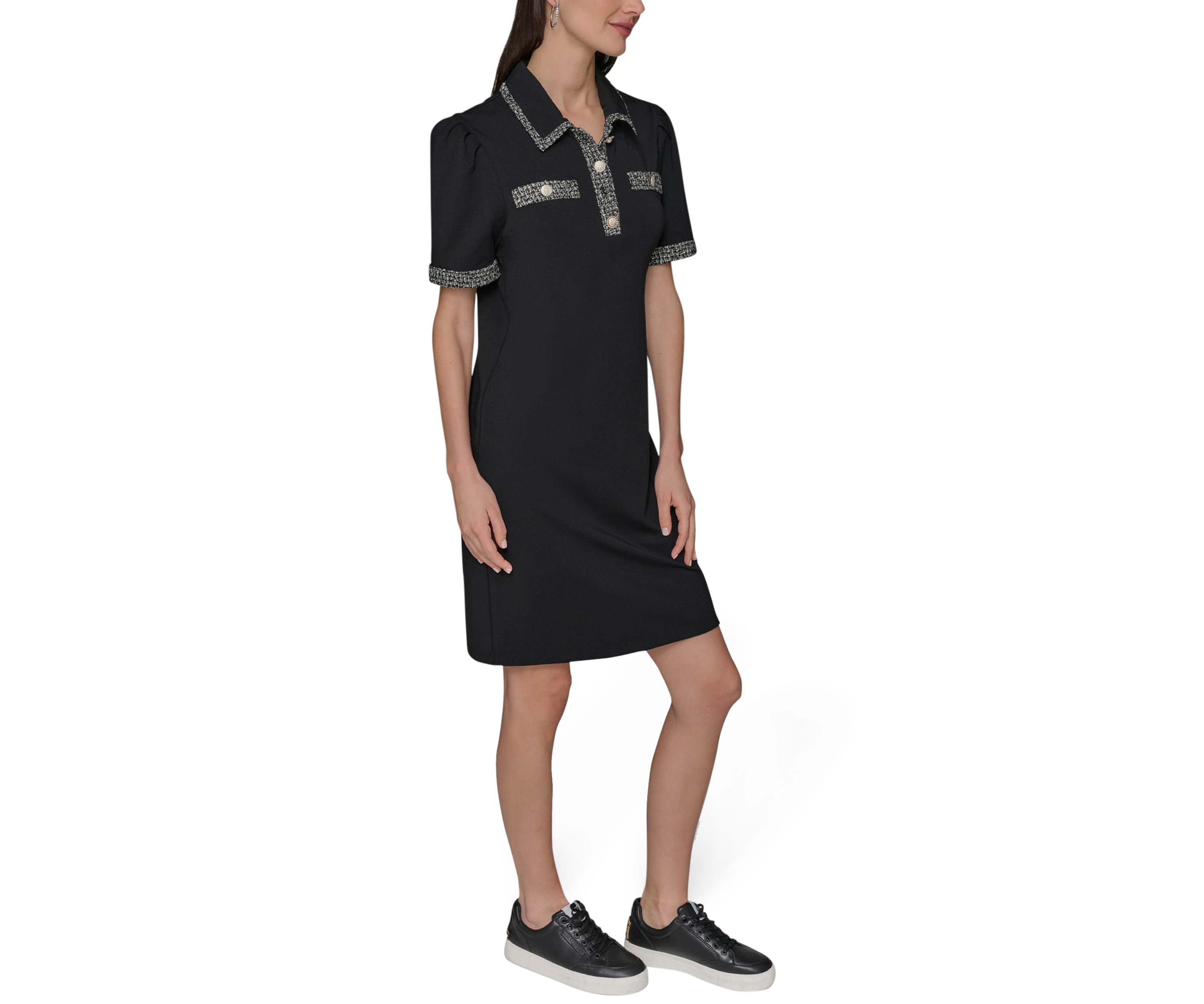 Womens Tweed Trim Midi Dress