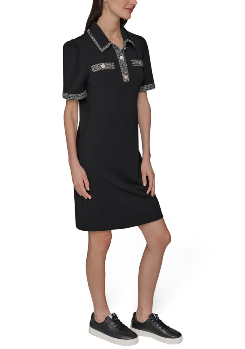 Womens Tweed Trim Midi Dress