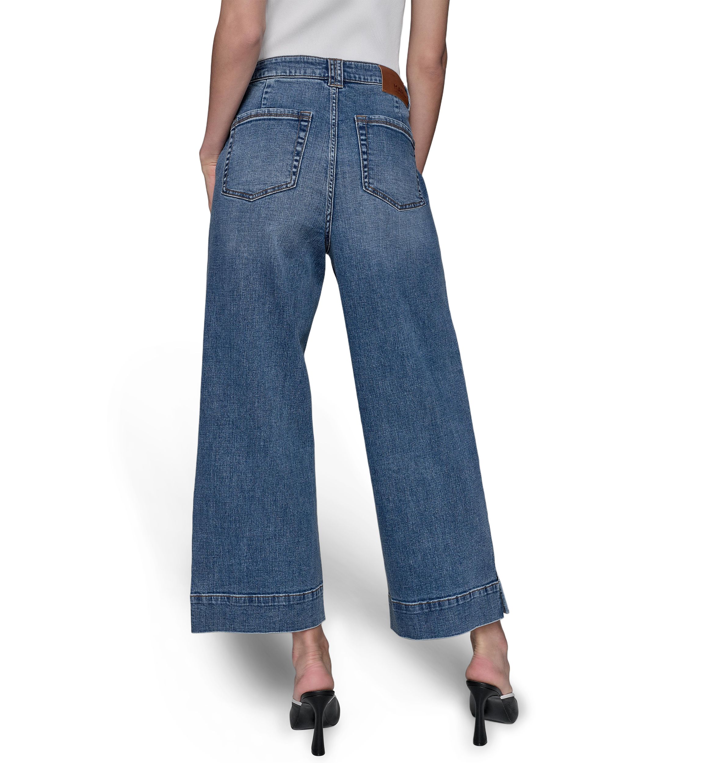 Womens High Rise Front Pocket Flare Denim Pants 