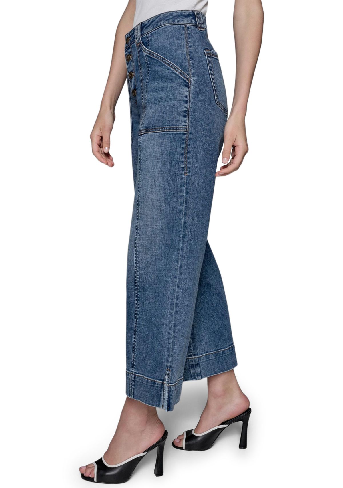 Womens High Rise Front Pocket Flare Denim Pants 