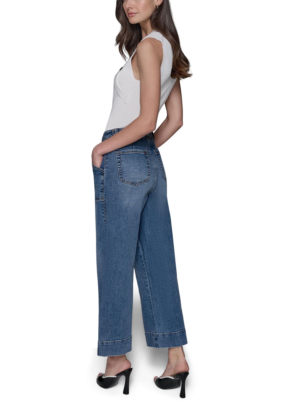 Womens High Rise Front Pocket Flare Denim Pants 
