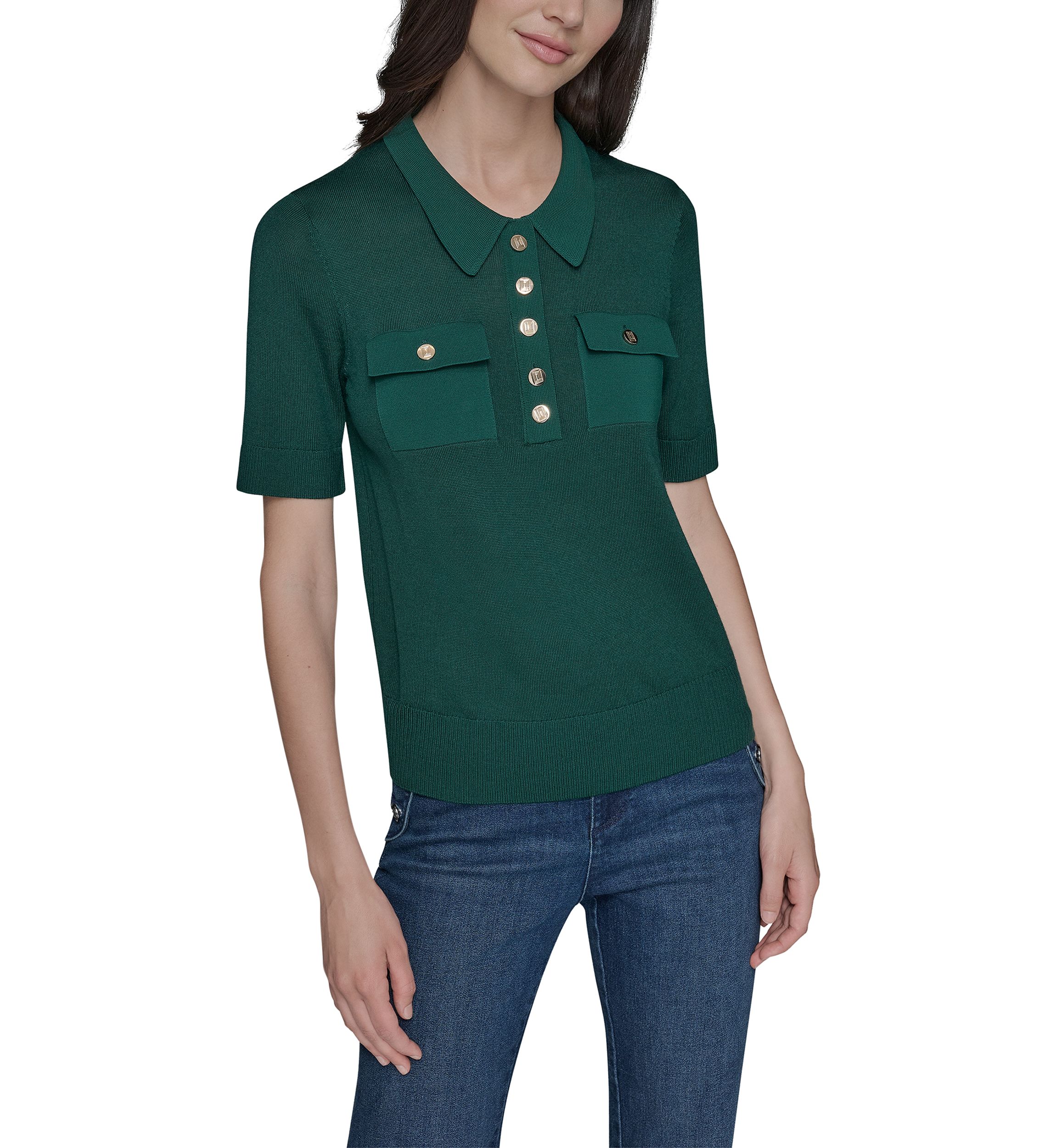 Womens Short Sleeve Polo Sweater