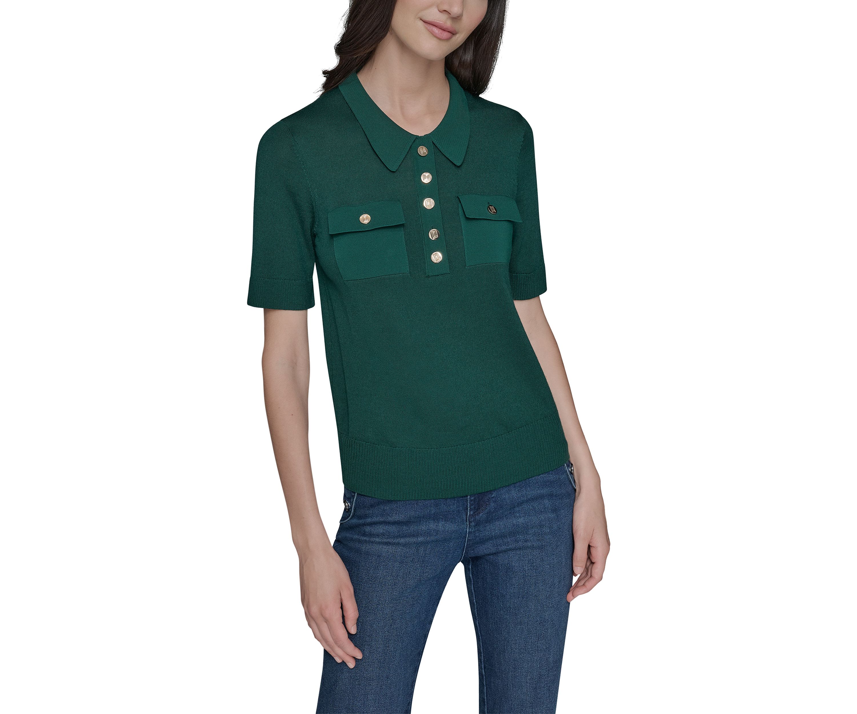 Womens Short Sleeve Polo Sweater