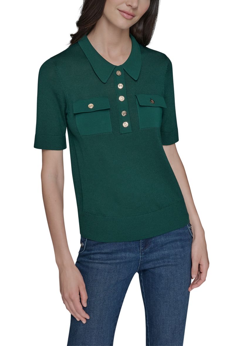 Womens Short Sleeve Polo Sweater
