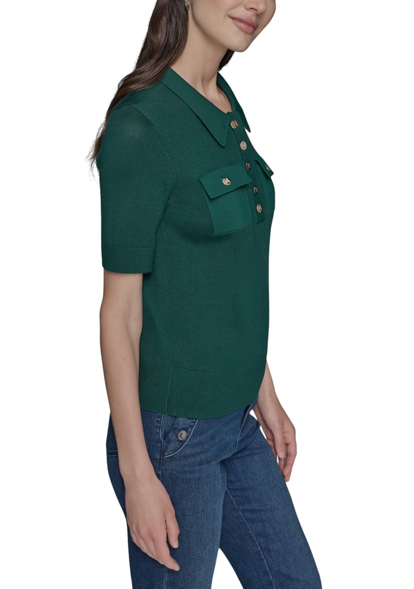 Womens Short Sleeve Polo Sweater