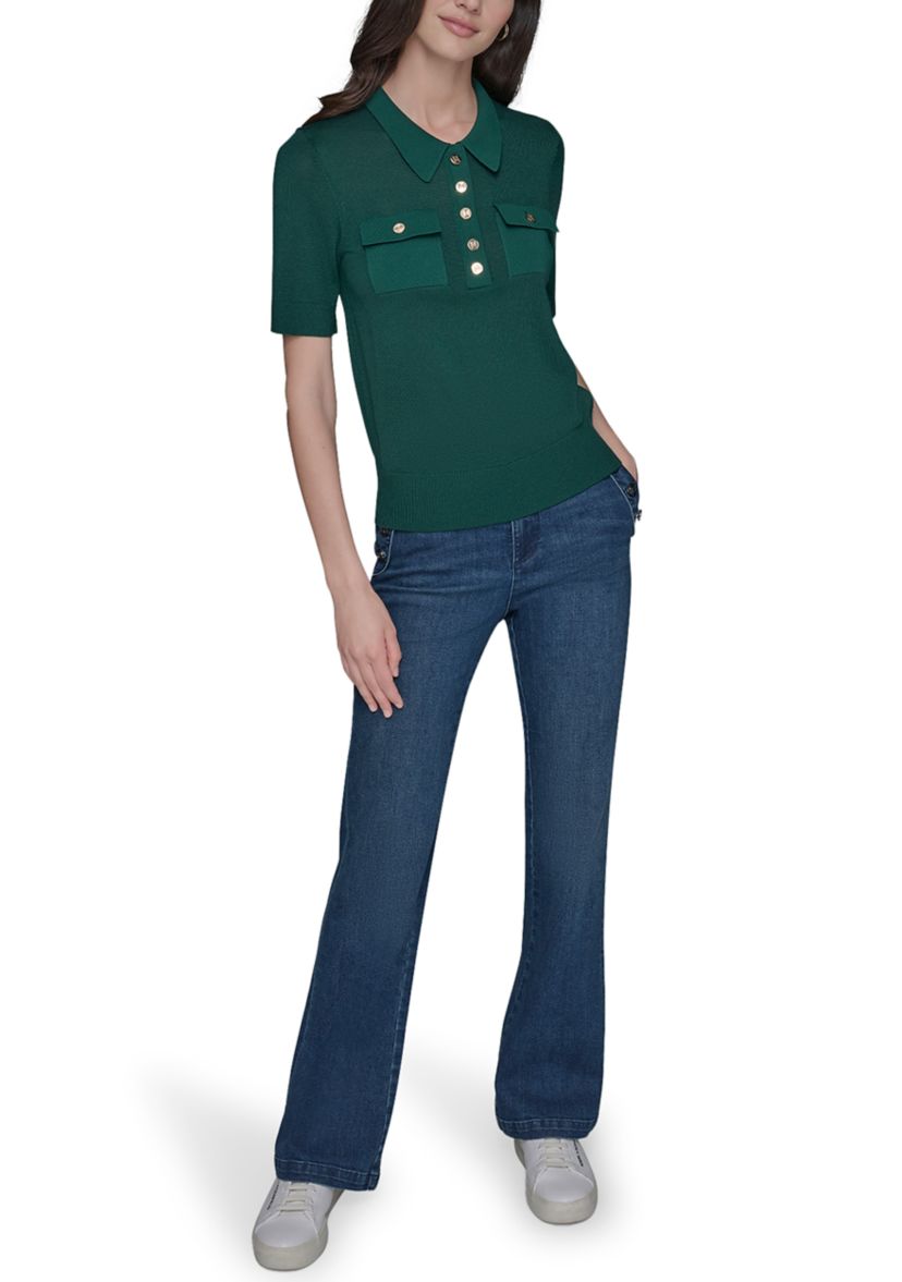 Womens Short Sleeve Polo Sweater
