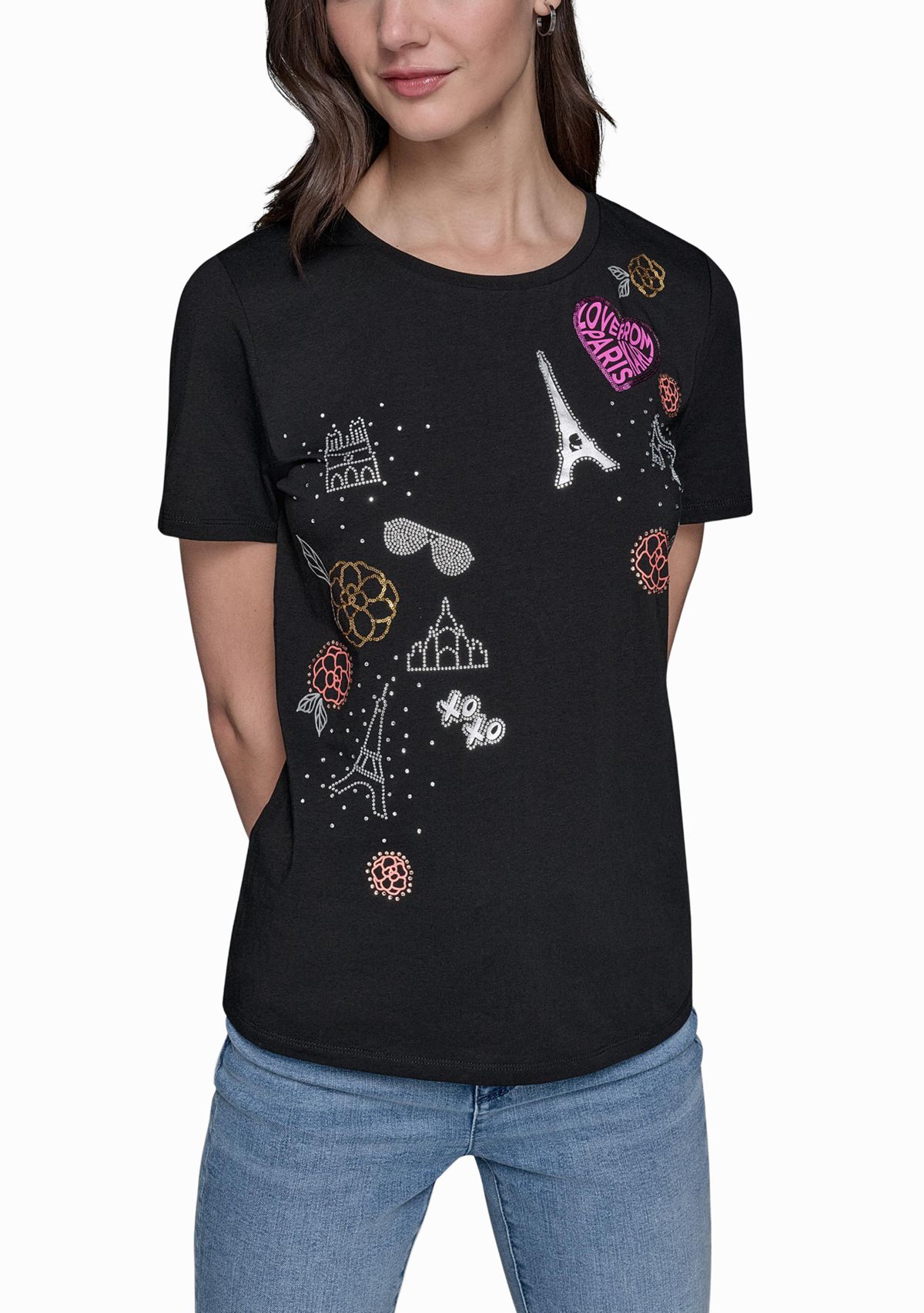Womens Paris Sequin Scrapbook Graphic T-Shirt