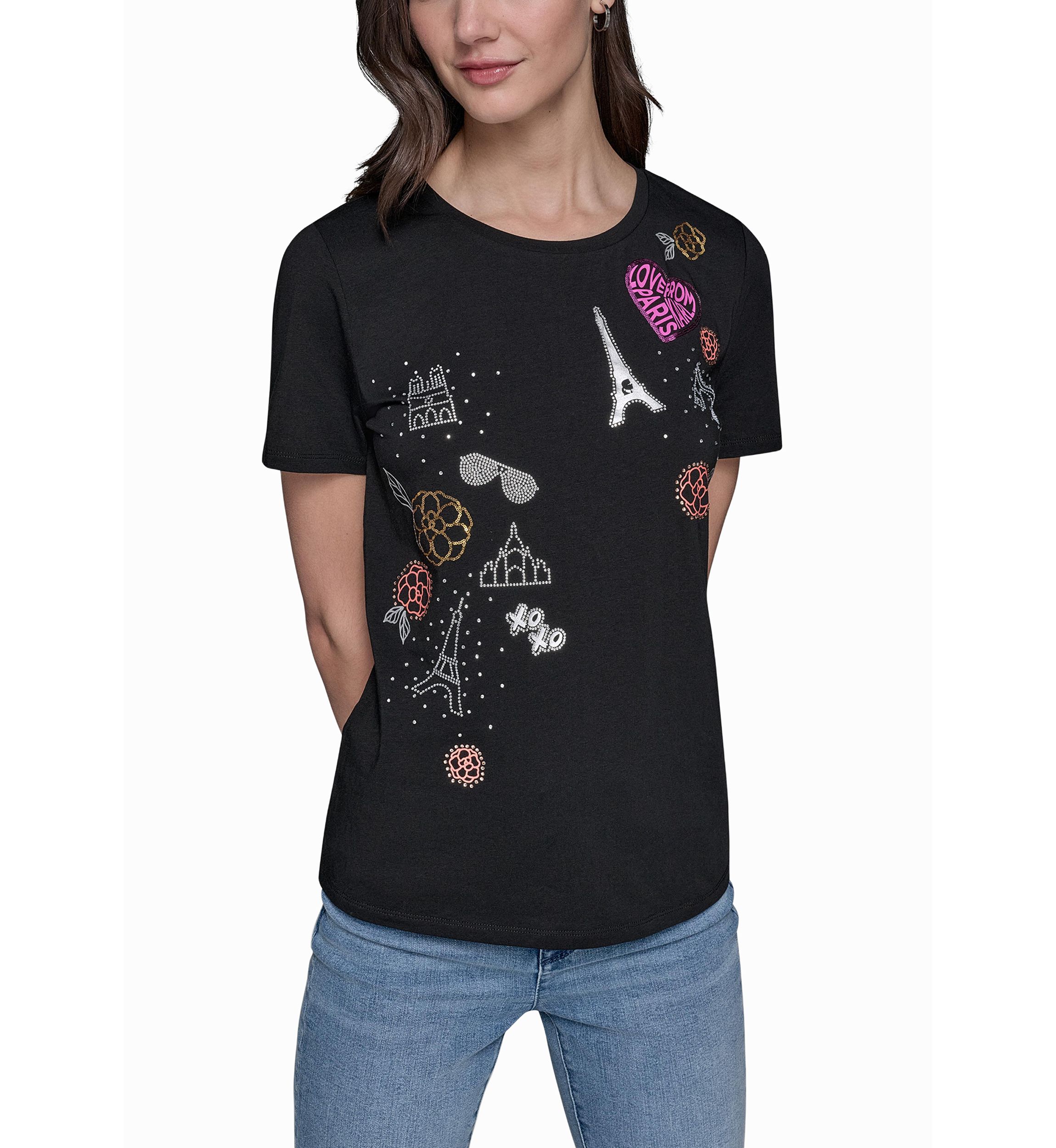 Womens Paris Sequin Scrapbook Graphic T-Shirt