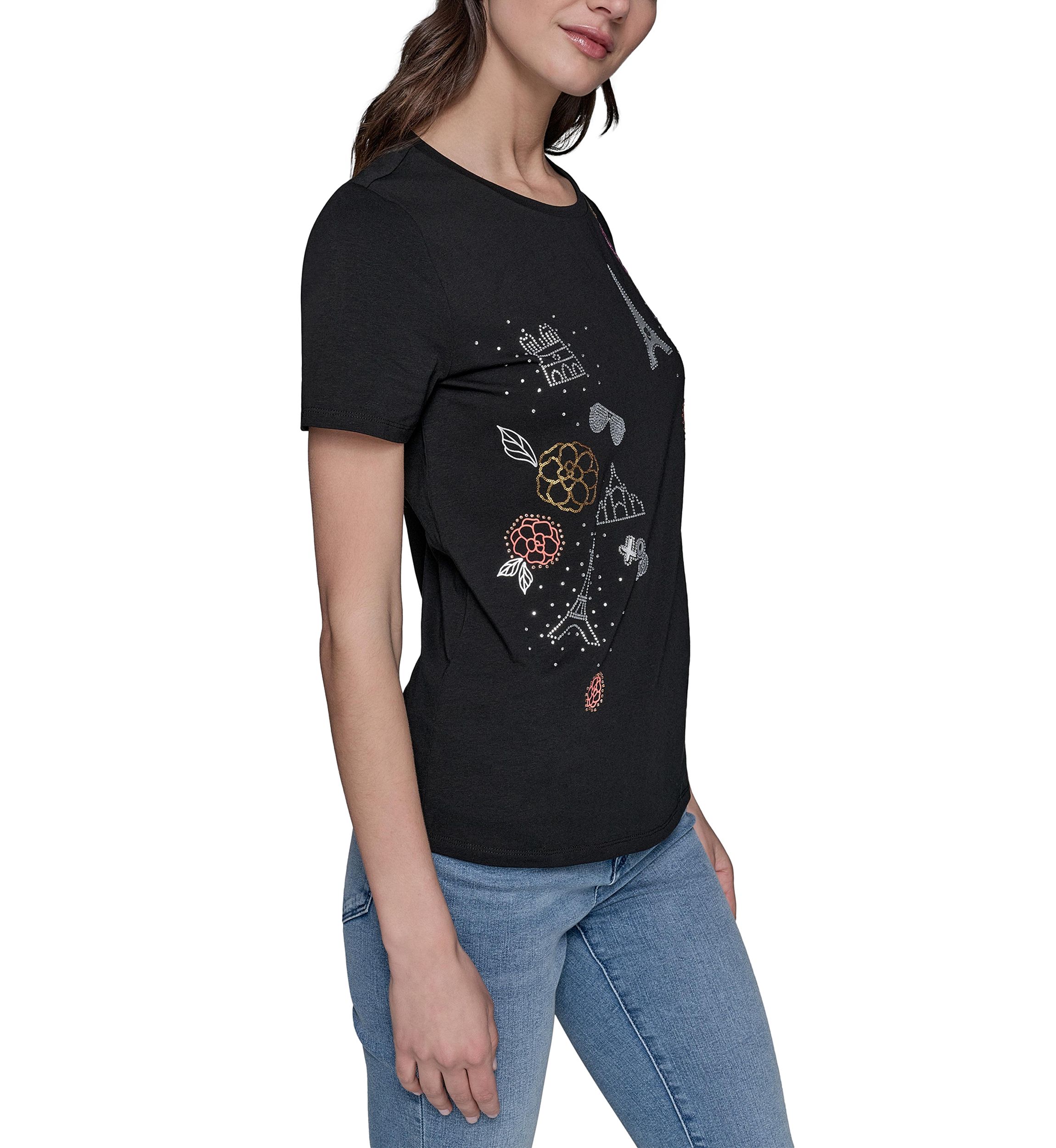 Womens Paris Sequin Scrapbook Graphic T-Shirt