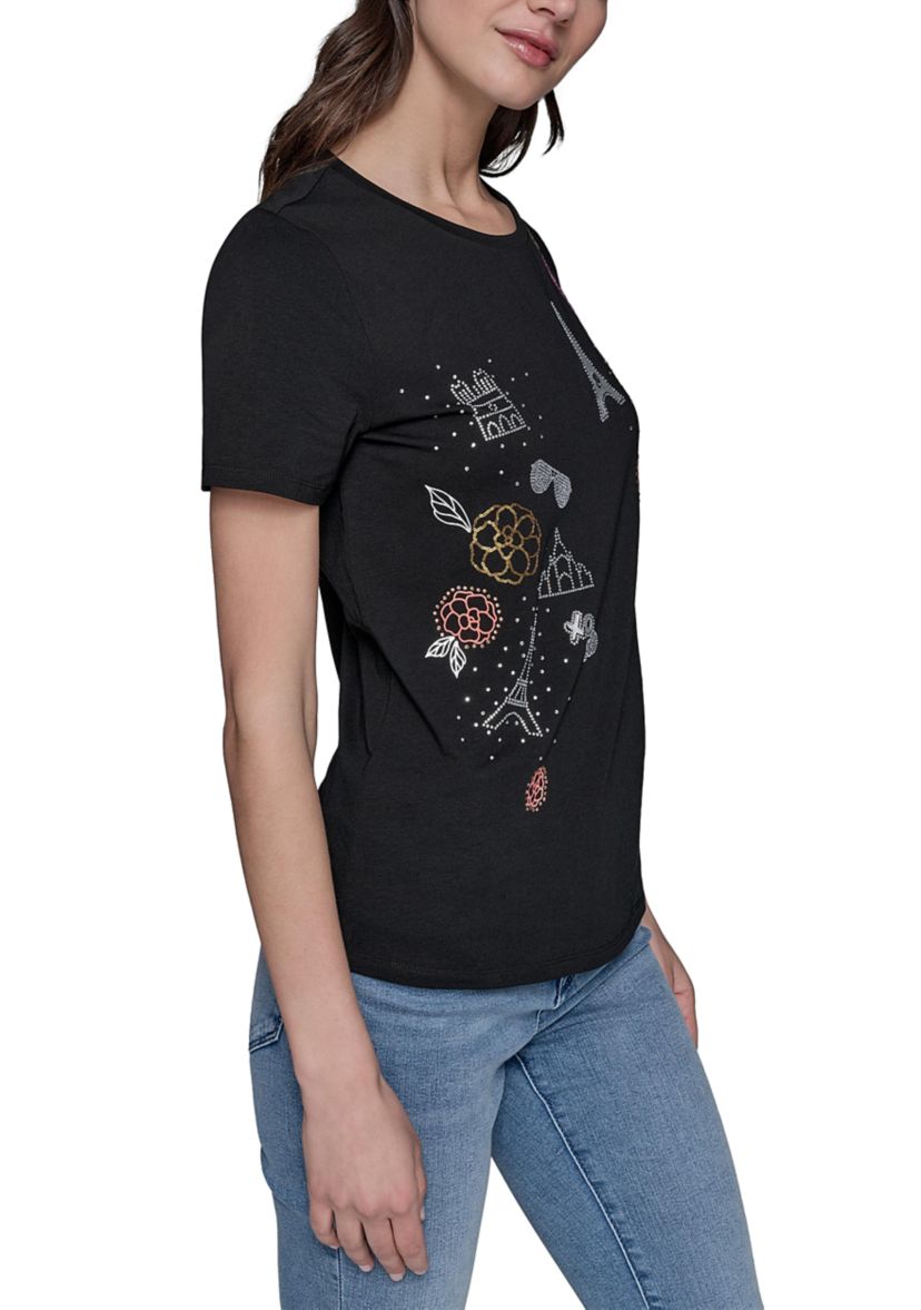 Womens Paris Sequin Scrapbook Graphic T-Shirt