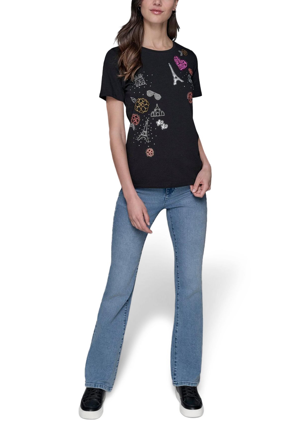 Womens Paris Sequin Scrapbook Graphic T-Shirt