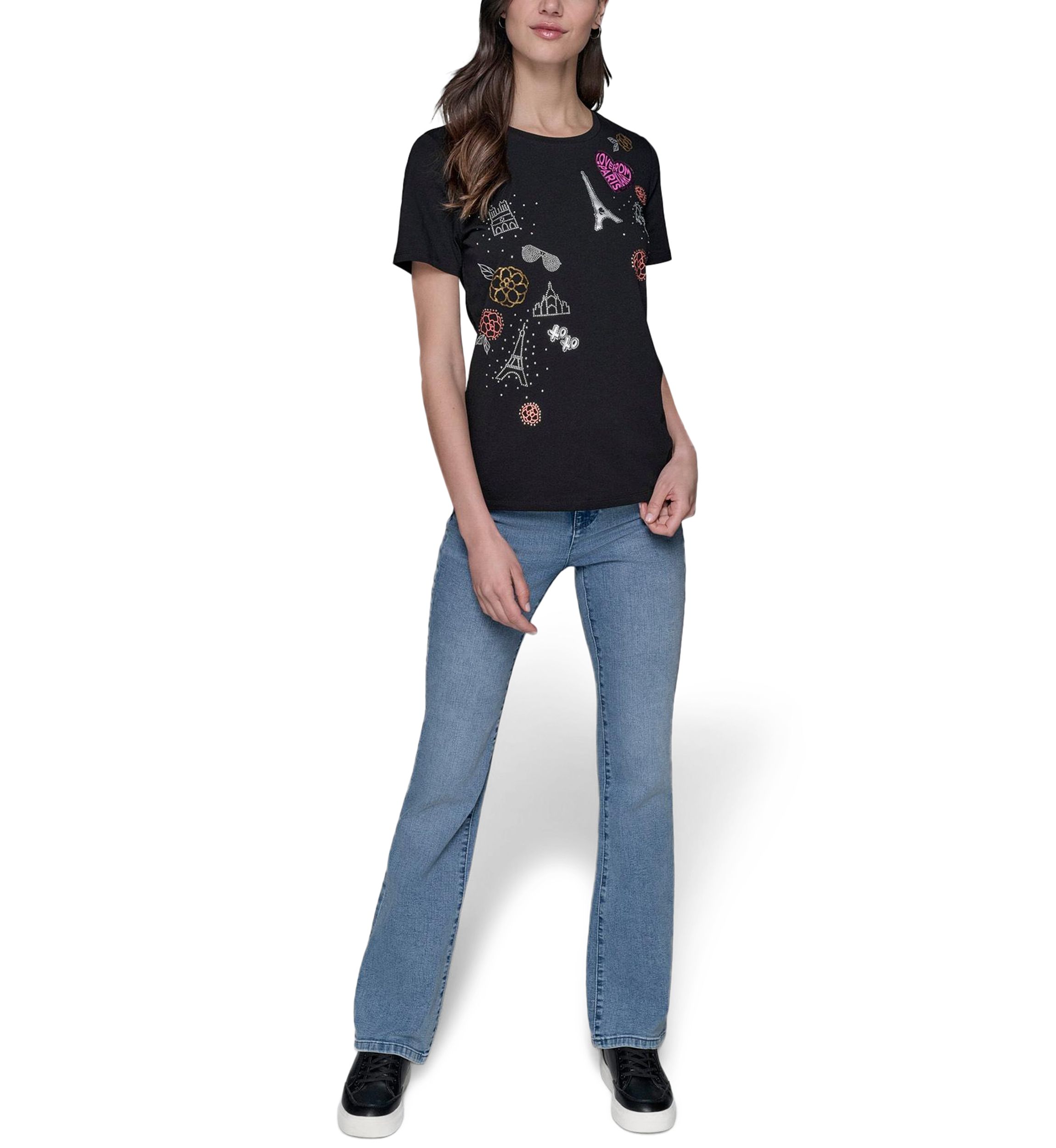 Womens Paris Sequin Scrapbook Graphic T-Shirt