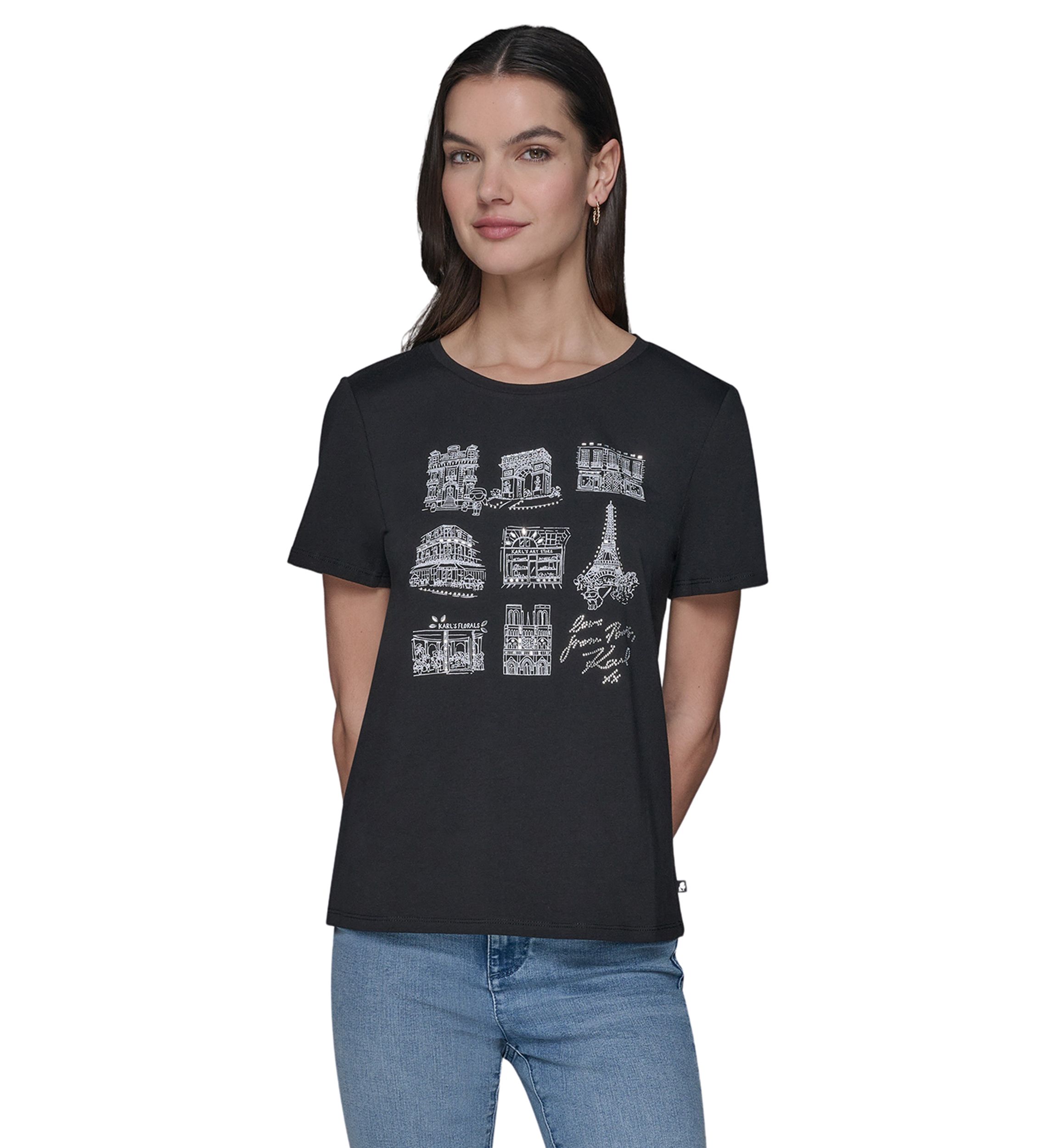 Womens Paris Landmark Stud Graphic T-Shirt