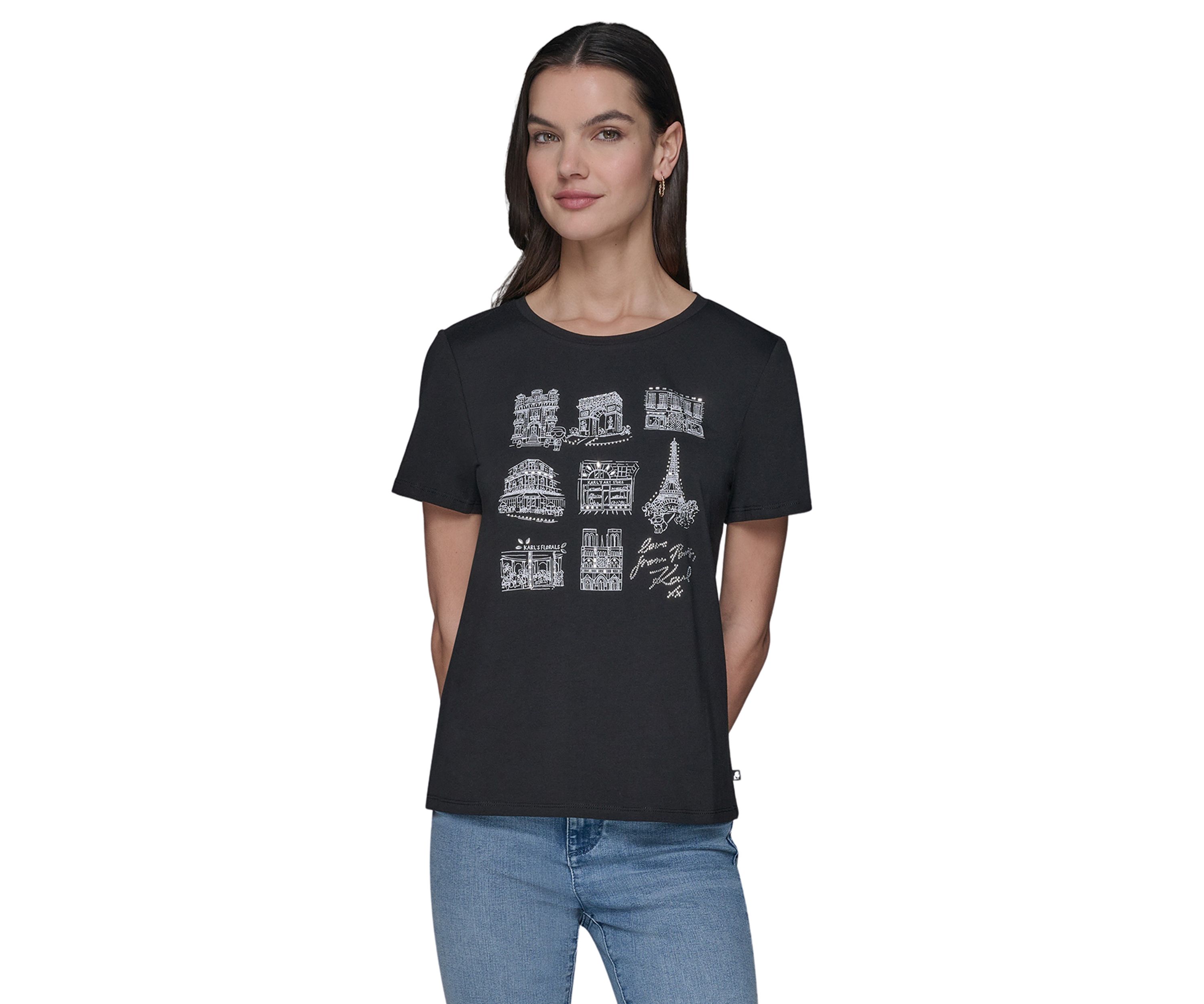Womens Paris Landmark Stud Graphic T-Shirt