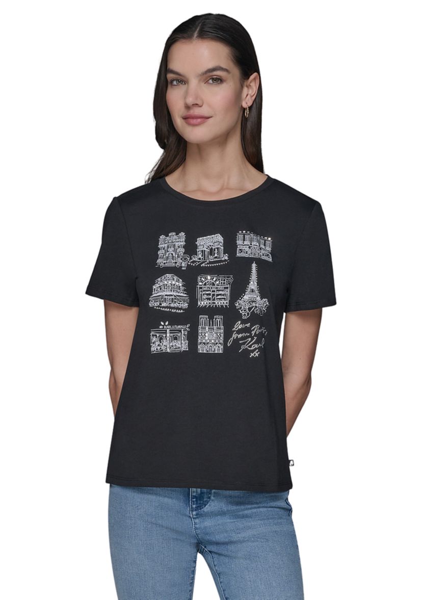 Womens Paris Landmark Stud Graphic T-Shirt