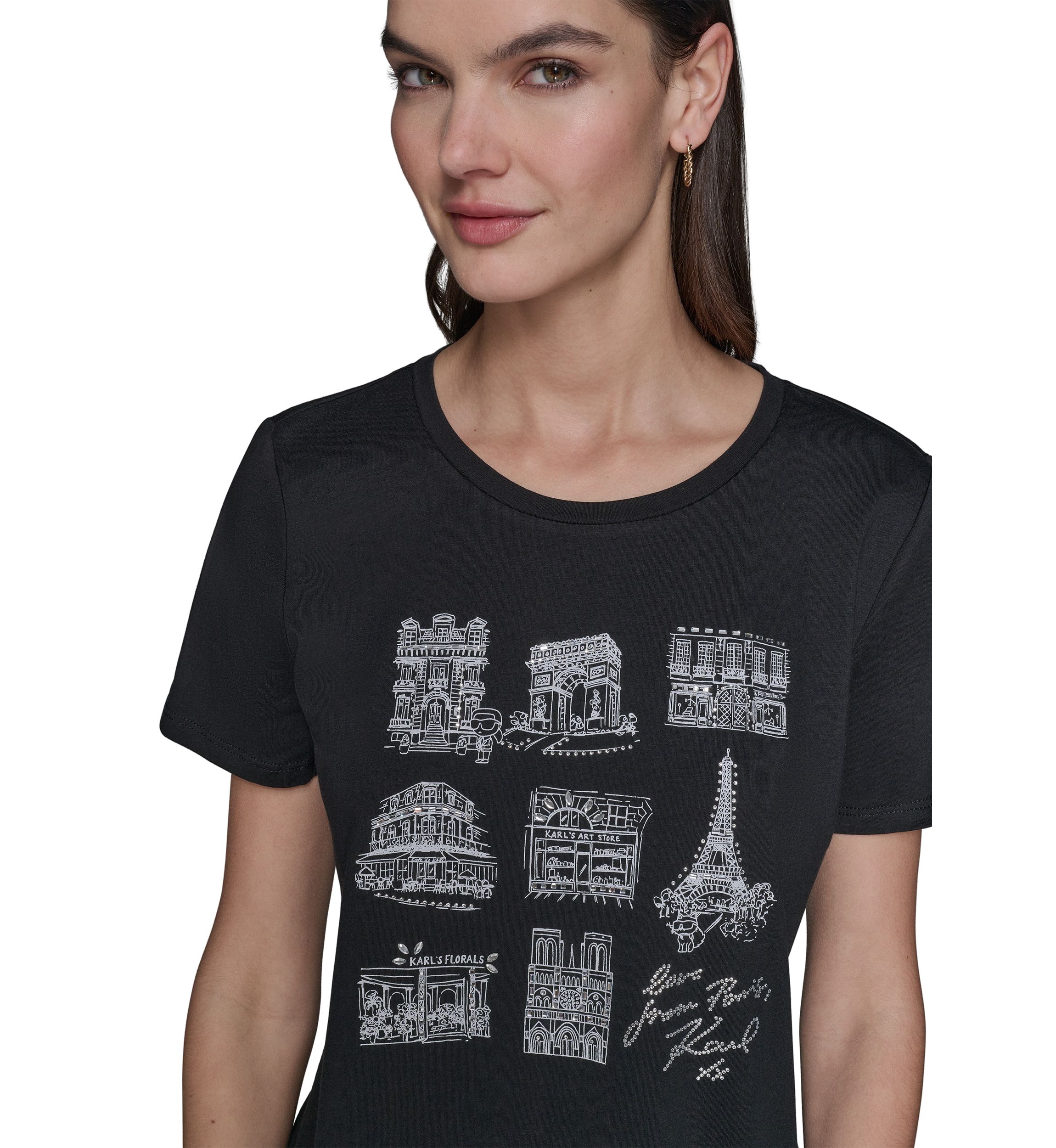 Womens Paris Landmark Stud Graphic T-Shirt