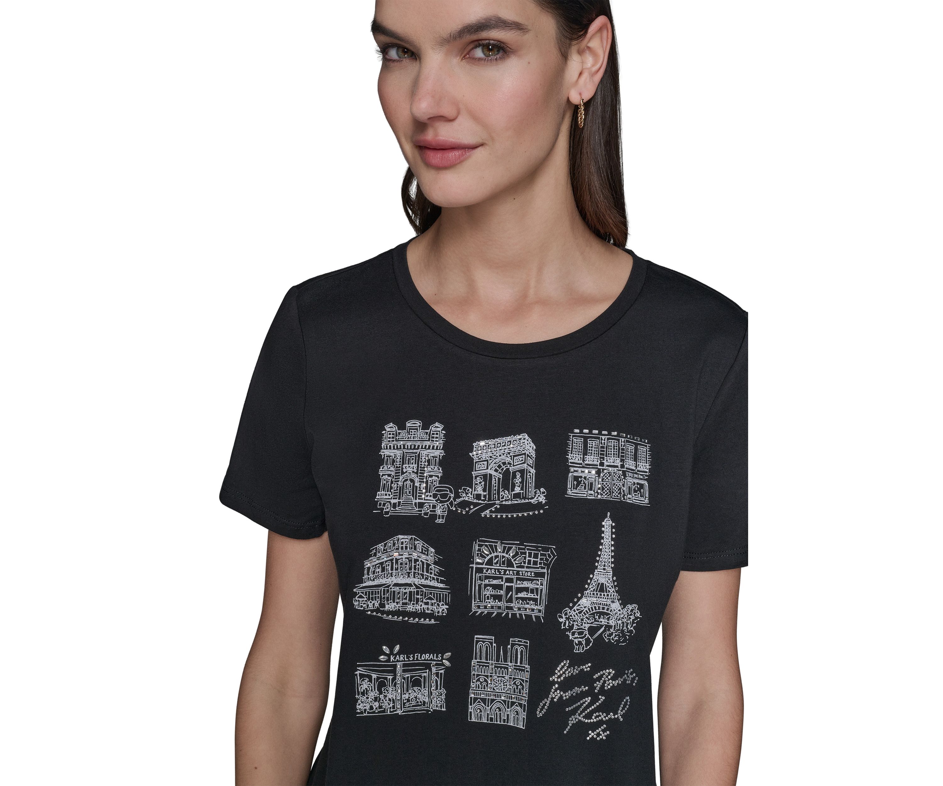 Womens Paris Landmark Stud Graphic T-Shirt