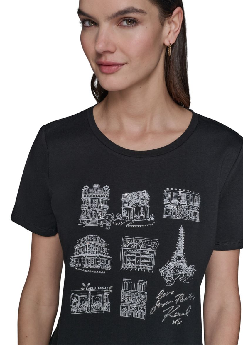Womens Paris Landmark Stud Graphic T-Shirt