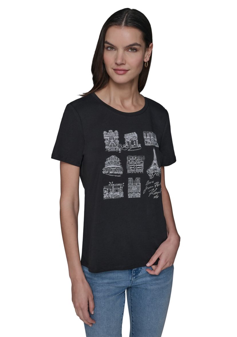 Womens Paris Landmark Stud Graphic T-Shirt