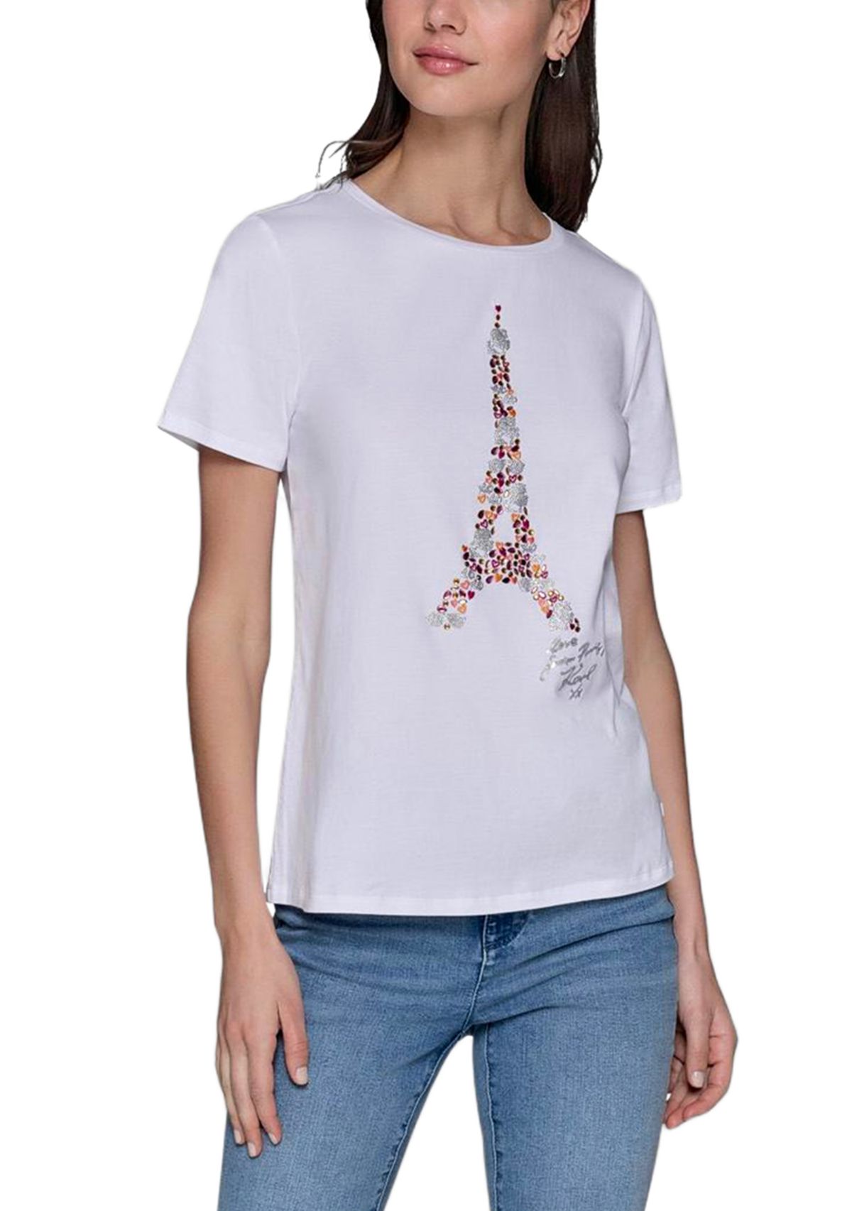 Womens Sequin Eiffel Tower Sequin Graphic T-Shirt