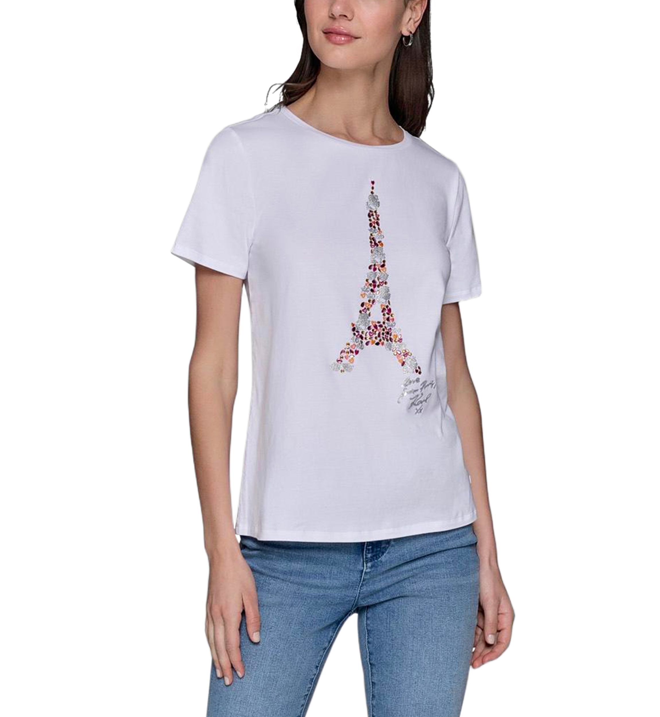 Womens Sequin Eiffel Tower Sequin Graphic T-Shirt
