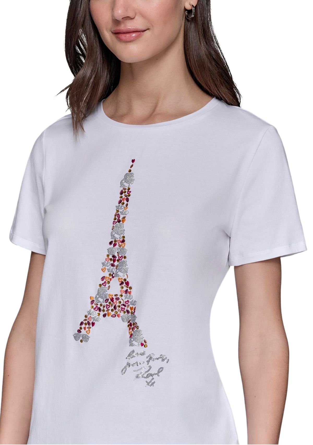 Womens Sequin Eiffel Tower Sequin Graphic T-Shirt