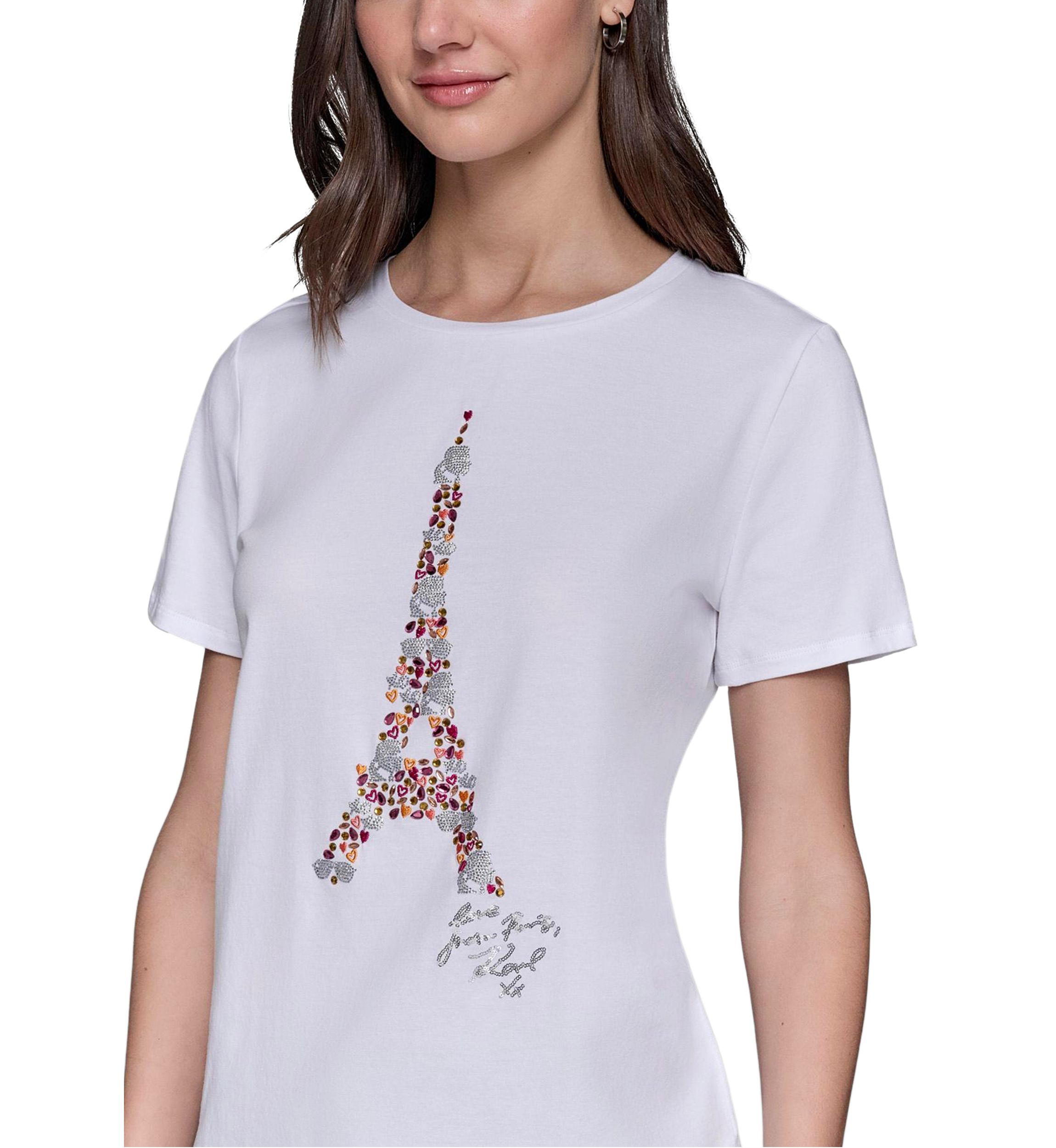 Womens Sequin Eiffel Tower Sequin Graphic T-Shirt